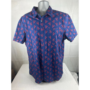 Men’s Apt 9 Lobster Print Slim Fit Short Sleeve Hawaiian Shirt Size 2XL Blue EUC